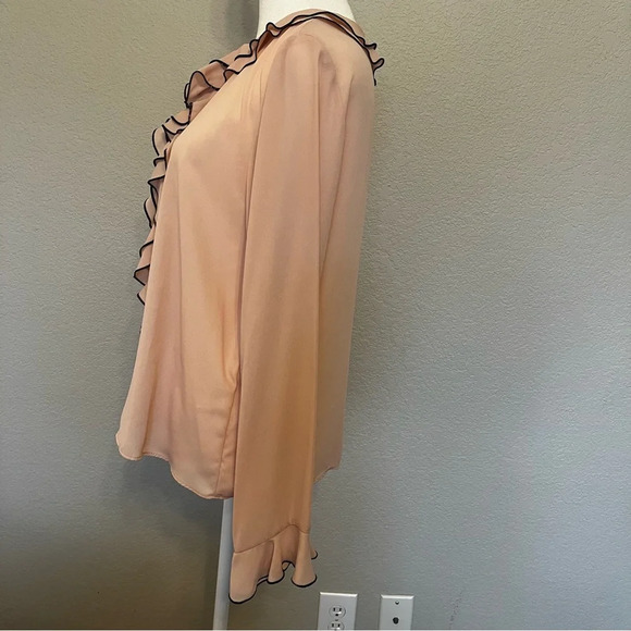 Zara  jewel button cascade ruffle blouse in pale pink and black size medium - Picture 9 of 15